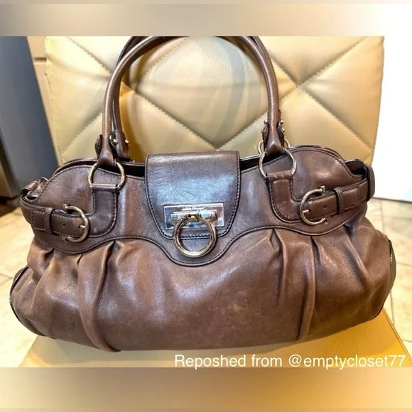 Salvatore Ferragamo Gancini Satchel in Brown Leather - Picture 1 of 16